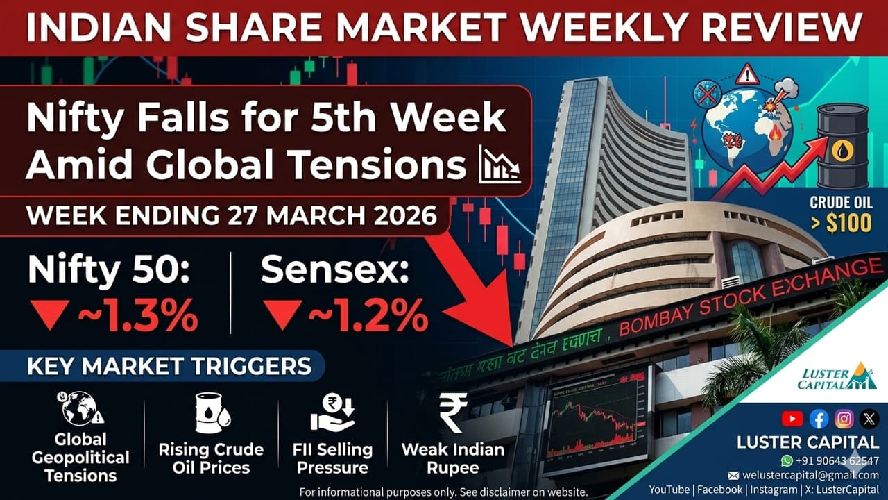 Indian Share Market Review: Nifty Falls for 5th Week Amid Global Tensions  Week Ending 27 March 2026 image